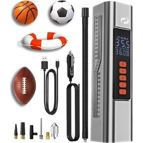 Tire Inflator Portable Air Compressor, Electric Ball Pump with Digital Pressure Gauge, LED Light, Ball Accessories Essential for Men, 150PSI Cordless Tire Inflator for Basketball, Soccer