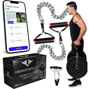 Vikingstrength Farmers walk handles, Strongman equipment in pair + t-bar row handles viking press attachment + V-Strength Workout App