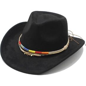 Wotfim Cowboy Cowgirl Hat for Adults with Wide Brim Western Suede Cowboy Hat Classic Retro Fedora Hat