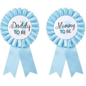 GDTO8820 CoolerthingsDG, Daddy to be & Mom to be Tinplate Badge Pin, Baby Shower Button New Dad Gifts Gender Reveals Party Baby Boy Blue Rosette Button Baby Celebration (Sky Blue)