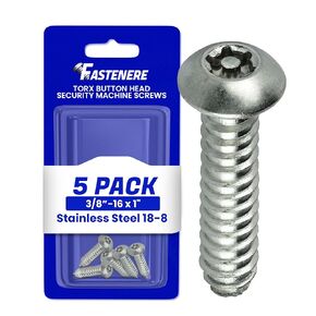 Torx Security Machine Screws - 3/8-16 x 1-1/4" (5-Pack) Stainless Steel, Tamper-Resistant, Button Head Screws, Bolt Screw for Higher Level of Safety & Theft Prevention