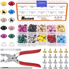 200 Sets 5mm Double Round Cap Leather Rivets with 5Pcs Fixing Tools Kit, 10 Colors Double Cap Rivet Round Metal Studs for DIY Leather Craft Decorations
