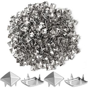 SBYURE 1000 Pieces 10mm Silver Studs for Clothing Four-jaw Square Spikes for Crafts Punk Metal Spike Studs for Leather Jacket Bag Dog Collar