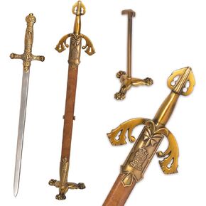 11" Metal Excalibur Sword Stainless Steel Letter Opener with Stand, Mid-Century Vintage Bronze Handle,Mini Sword with Scabbard,Lightweight Envelope Slitter
