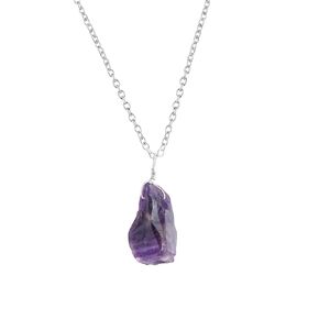 Natural Raw Amethyst Gemstones Pendant Necklace for Women, Silver Plated Jewelry, Rough Stones, Healing Crystals, Handmade, Birthstone, Adjustable Chain, Christmas Gifts, Size 18"