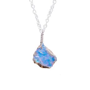 GEMKORA Real Ethiopian Opal Rough Crystals Pendant Necklace Gemstone Natural Raw Crystals Fire Play Healing Crystals, Birthday, Gift for her, 925 Sterling Silver Jewelry 18 inch A+ Gift for Mom