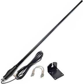 هوائي قاعدة GMRS للهواة UHF مضبوط مسبقًا 462-467 ميجا هرتز، 6.5dBi 3.6ft هوائي قاعدة عمودي مع زنبرك أسطواني للخدمة الشاقة، فتحة قوس L ومسمار على شكل U، كابل محوري RG-58 بطول 16.4 بوصة/حوالي 5 أمتار، أسود
