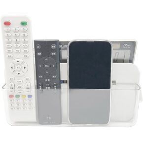 SUNFICON حامل لاصق كبير للتحكم عن بعد بطبقتين صندوق منظم للتخزين على الحائط مع خطاف وحدة تحكم مشغل وسائط التلفزيون العالمي، العلبة المنزلية والمكتب بجانب السرير ومنضدة بيضاء in Kuwait