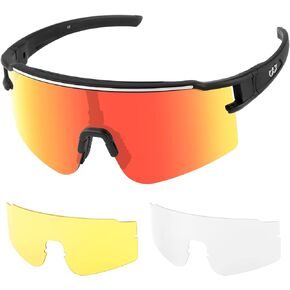 Polarized Sport Sunglasses, 3 Interchangeable lenses Baseball Cycling Sunglasses for Men Women Youth Running Biking Golf