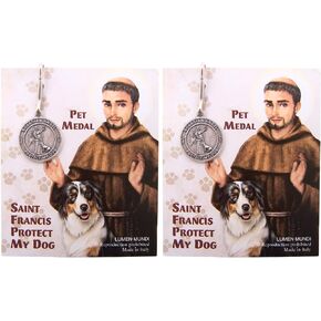 Wowser St. Francis and Guardian Angel Protect My Dog Silver Tone Medals, Religious Pet Lover Gift, Set of 2, 0.75 Inches