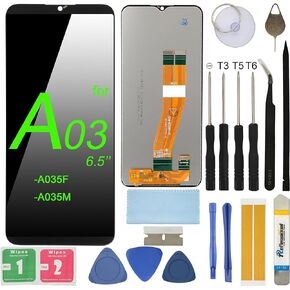 LCD Screen Replacement for Samsung Galaxy A03 SM-A035F SM-A035F/DS SM-A035M SM-A035G Assembly LCD Display Touch Screen Digitizer with Tools Adhesive