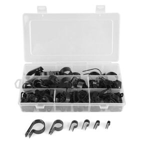GOTOTOP Cable Clamp 200 Pcs Black Nylon Screws Plastic P-Type Cable Clamps 3/16" 1/4" 3/8" 1/2" 3/4" 1" Clips Fasteners Assortment for Cable Conduit for Home,Automotive,Marine,Office Wire Organizer