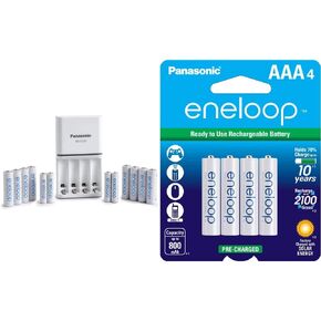 Eneloop Panasonic K-KJ55MC84CZ Power Pack; 8AA, 4AAA, and Advanced Battery 3 Hour Quick Charger & BK-4MCCA4BA AAA 2100 Cycle Ni-MH Pre-Charged Rechargeable Batteries, Pack of 4
