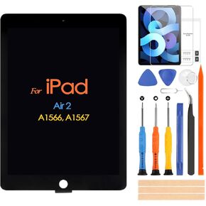 for iPad Air 2 Screen Replacement, LCD Display Kits for iPad Air 2 2014 9.7" 2nd Gen A1566 A1567 Touch Screen Digitizer Assembly with Repair Tools & Screen Protector (No Home Button)