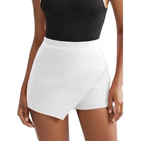 EXLURA Women's High Elastic Waist Bodycon Asymmetrical Skorts Short Mini Skirt with Shorts