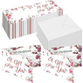 Pasimy 100 Sets Blank Gift Certificates for Business 100 Pcs Kraft Gift Certificate Cards with 100 Pcs Envelopes a Gift for You Paper Vouchers for Holiday Beauty Salon Restaurant Birthday (Farmhouse)