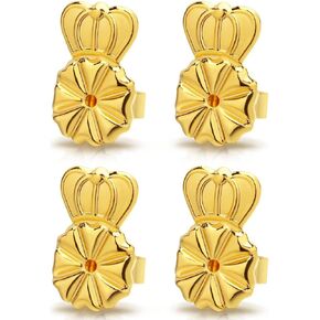 3 Pairs Earring Backs for Droopy Ears,Adjustable Crown Large Earring Backs for Heavy Earring,18K Gold Plated Hypoallergenic Earring Lifters Secure Earring Backs for Studs(White+Gold)