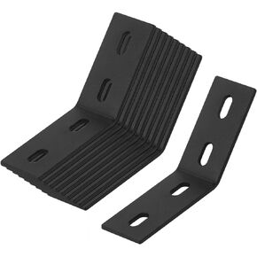 10 Pcs Flush Inside 45 Degree Angle Bracket for Post Beam, Width 1-1/2", Heavy Duty Slotted Corner Brace, Thickness 4mm, Carbon Steel(Black)
