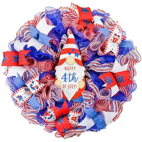 Gnome 4th of July Porch Decor, Red White And Blue Wreaths, Fourth of July Wreath, USA Americana Decor - Patriotic Flag Decoration