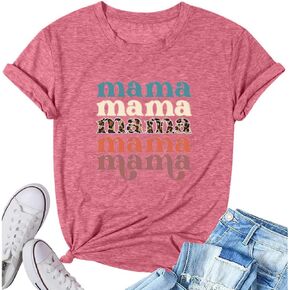 Mama Shirts for Women Cute Mama Letter Graphic Tee Shirts Summer Casual Short Sleeve Tops