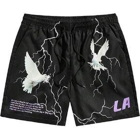 WDIRARA Men's Letter Graphic Print Drawstring Waist Shorts Pocket Casual Streetwear Shorts