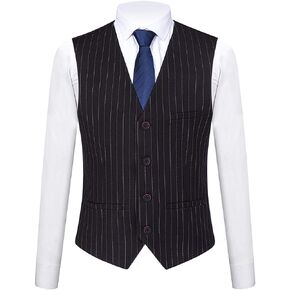 Mens Slim Fit Business Vest Dress Stiped Tux Waistcoat