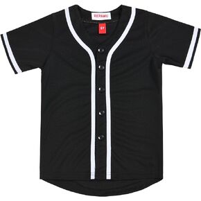 Repawu Kids Baseball Jersey Button Down Hip Hop Personalized Sport T Shirts Tops Baseball Shirt for Boys Girls Toddler 2T-10Y