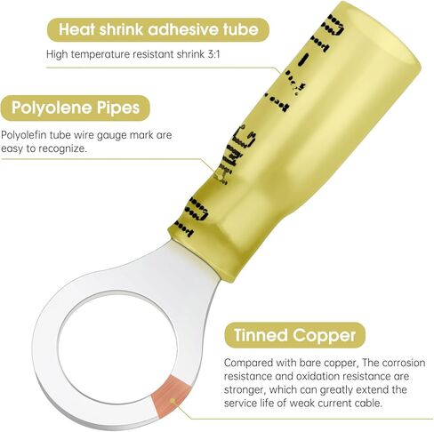 50 حزمة من أطراف الحلقة القابلة للانكماش الحراري - 5/16 بوصة - موصلات أسلاك الانكماش الحراري من الدرجة البحرية الصفراء 12-10 AWG - موصلات أسلاك العيينة النحاسية الحمراء المعلبة in Kuwait