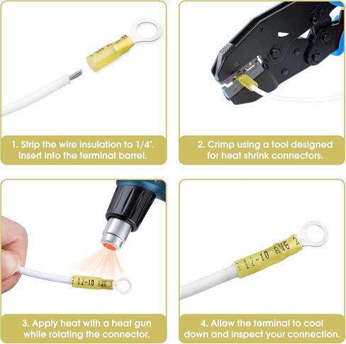 50 حزمة من أطراف الحلقة القابلة للانكماش الحراري - 5/16 بوصة - موصلات أسلاك الانكماش الحراري من الدرجة البحرية الصفراء 12-10 AWG - موصلات أسلاك العيينة النحاسية الحمراء المعلبة in Kuwait