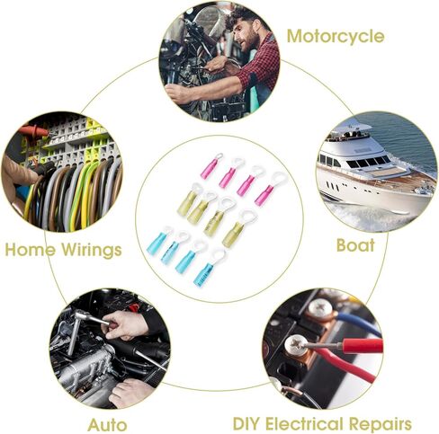 50 حزمة من أطراف الحلقة القابلة للانكماش الحراري - 5/16 بوصة - موصلات أسلاك الانكماش الحراري من الدرجة البحرية الصفراء 12-10 AWG - موصلات أسلاك العيينة النحاسية الحمراء المعلبة in Kuwait