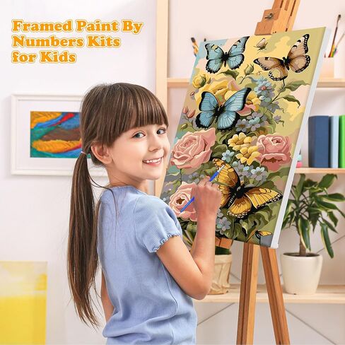 MOGTAA Framed Paint by Number Kits for Adults Beginners, Butterfly Paint by Number for Adults on Canvas Framed, DIY Flowers Oil Painting Kits Art Painting with Wooden Frame(12x16inch) in Kuwait