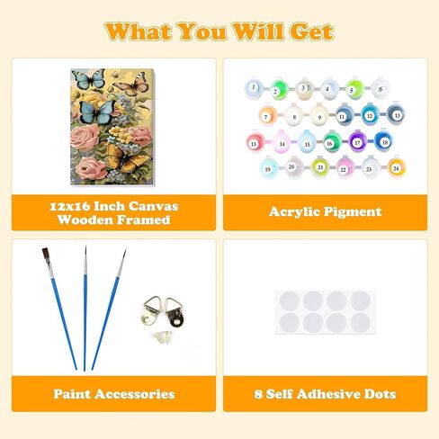 MOGTAA Framed Paint by Number Kits for Adults Beginners, Butterfly Paint by Number for Adults on Canvas Framed, DIY Flowers Oil Painting Kits Art Painting with Wooden Frame(12x16inch) in Kuwait