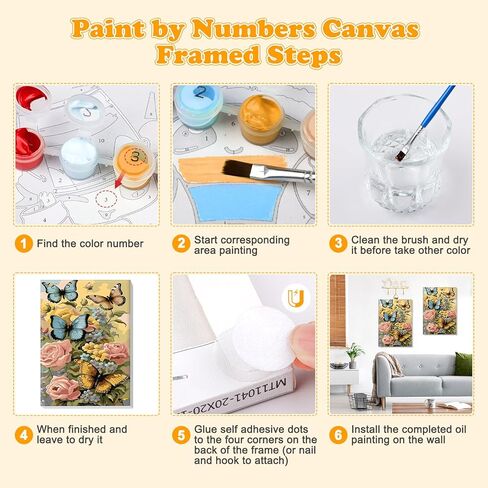 MOGTAA Framed Paint by Number Kits for Adults Beginners, Butterfly Paint by Number for Adults on Canvas Framed, DIY Flowers Oil Painting Kits Art Painting with Wooden Frame(12x16inch) in Kuwait