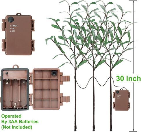 TiYiViRi Lighted Olive Branches - 30 Inch Light Up Olive Stems with 60 LED Lights, 120 Leaves, Timer Battery Operated Lighted Branches for Vases, Prelit Artificial Greenery for Home Spring Decoration in Saudi Arabia