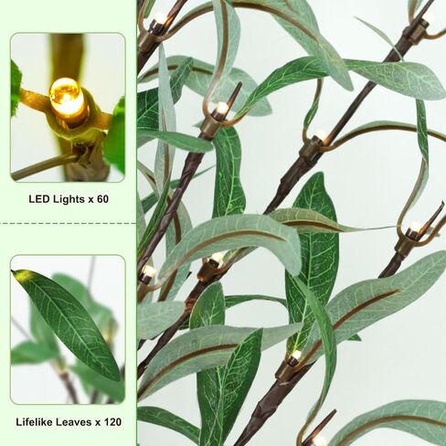 TiYiViRi Lighted Olive Branches - 30 Inch Light Up Olive Stems with 60 LED Lights, 120 Leaves, Timer Battery Operated Lighted Branches for Vases, Prelit Artificial Greenery for Home Spring Decoration in Saudi Arabia