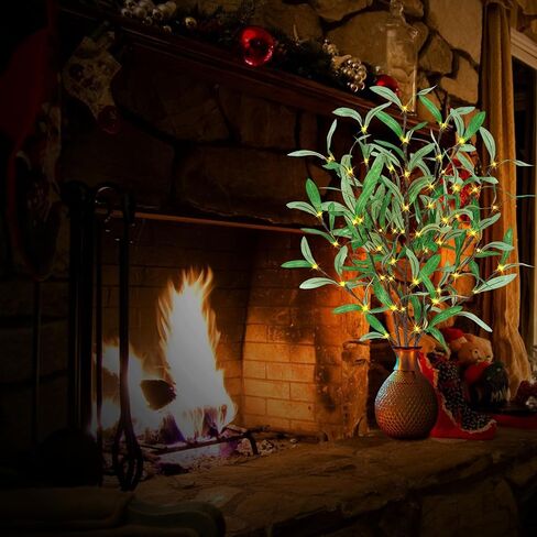 TiYiViRi Lighted Olive Branches - 30 Inch Light Up Olive Stems with 60 LED Lights, 120 Leaves, Timer Battery Operated Lighted Branches for Vases, Prelit Artificial Greenery for Home Spring Decoration in Saudi Arabia