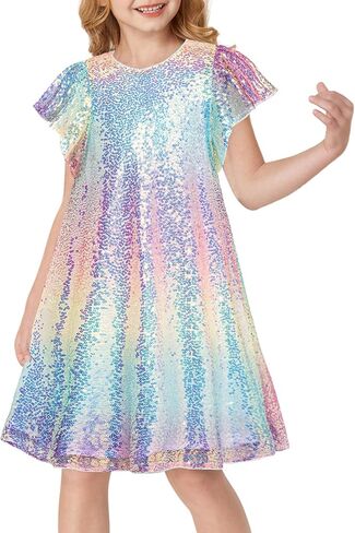 GRACE KARIN Girls Sequin Party Dress Multicolored Kids Fancy Formal Prom Sparkly Pageant Graduation Spring Summer Midi Dresses Size 8-10 in Saudi Arabia