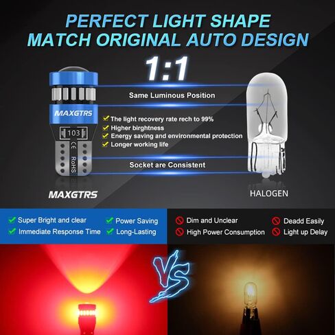 MAXGTRS 194 مصباح LED أزرق ثلجي 168 2825 W5W T10 Wedge 18-SMD 3014 شرائح LED مصابيح بديلة مع عدسة مكثف لباب السيارة وخريطة قبة أضواء لوحة الترخيص، حزمة من 2 in Kuwait