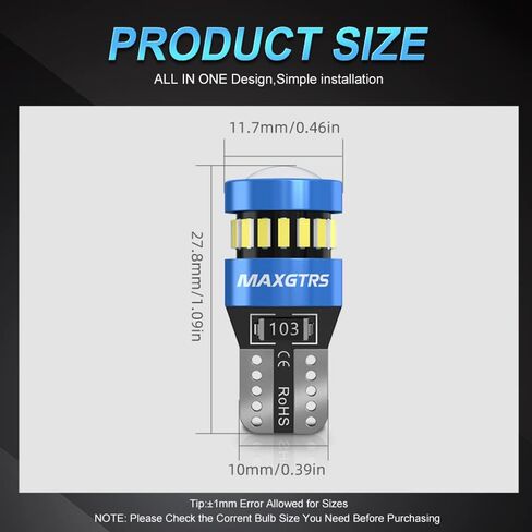 MAXGTRS 194 مصباح LED أزرق ثلجي 168 2825 W5W T10 Wedge 18-SMD 3014 شرائح LED مصابيح بديلة مع عدسة مكثف لباب السيارة وخريطة قبة أضواء لوحة الترخيص، حزمة من 2 in Kuwait