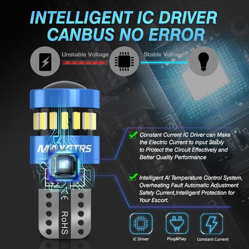 MAXGTRS 194 مصباح LED أزرق ثلجي 168 2825 W5W T10 Wedge 18-SMD 3014 شرائح LED مصابيح بديلة مع عدسة مكثف لباب السيارة وخريطة قبة أضواء لوحة الترخيص، حزمة من 2 in Kuwait