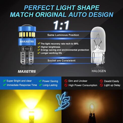 MAXGTRS 194 مصباح LED أزرق ثلجي 168 2825 W5W T10 Wedge 18-SMD 3014 شرائح LED مصابيح بديلة مع عدسة مكثف لباب السيارة وخريطة قبة أضواء لوحة الترخيص، حزمة من 2 in Kuwait