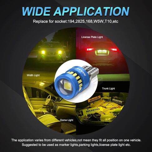 MAXGTRS 194 مصباح LED أزرق ثلجي 168 2825 W5W T10 Wedge 18-SMD 3014 شرائح LED مصابيح بديلة مع عدسة مكثف لباب السيارة وخريطة قبة أضواء لوحة الترخيص، حزمة من 2 in Kuwait