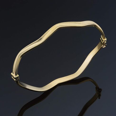 Kooljewelry 10k Yellow Gold High Polish and Satin Finish Wave Bangle Bracelet in Saudi Arabia
