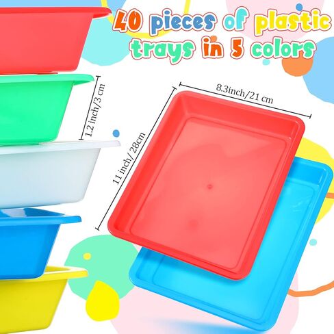 40 Pcs Plastic Art Trays Stackable Art Trays for Kids Plastic Trays Small Trays Craft Tray Kid Activity Plastic Tray for DIY Projects Painting Beads Home School, 5 Colors (11 x 8.3 x 1.2 Inch) in Saudi Arabia