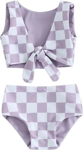 Toddler Baby Girl 2-Piece Checkered Swimsuit Sleeveless Knotted Tops Swim Briefs Bikini Set Bathing Suit Beachwear in Saudi Arabia