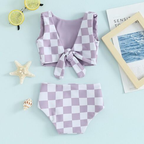 Toddler Baby Girl 2-Piece Checkered Swimsuit Sleeveless Knotted Tops Swim Briefs Bikini Set Bathing Suit Beachwear in Saudi Arabia