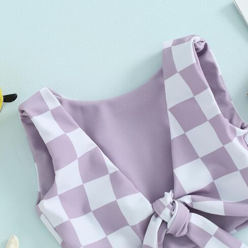 Toddler Baby Girl 2-Piece Checkered Swimsuit Sleeveless Knotted Tops Swim Briefs Bikini Set Bathing Suit Beachwear in Saudi Arabia