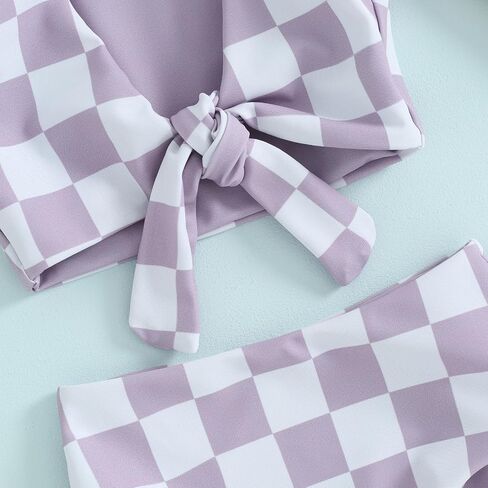 Toddler Baby Girl 2-Piece Checkered Swimsuit Sleeveless Knotted Tops Swim Briefs Bikini Set Bathing Suit Beachwear in Saudi Arabia
