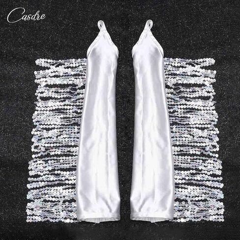 CASDRE Long Fingerless Satin Gloves Sequin Tassel Bridal Gloves Elbow Length 1920s Opera Cosplay Gloves for Women and Girls in Saudi Arabia