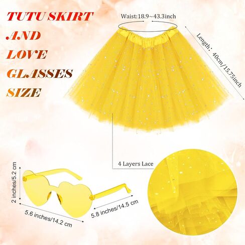 Handepo 18 Pcs Womens Adult Tulle Tutu Skirt Heart Shaped Sunglasses Layered Tutu Adult with Sequin Stars Rimless Colored Heart Glasses Retro 80's Bubble Skirt for Party Favors Multi in Saudi Arabia